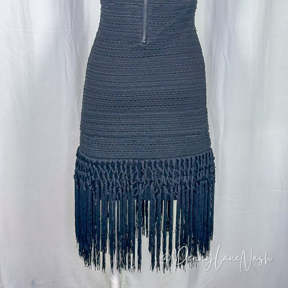 Parker Gabe Black Fringe Fitted Body Con Bandage Flapper Dress - Picture 8 of 15